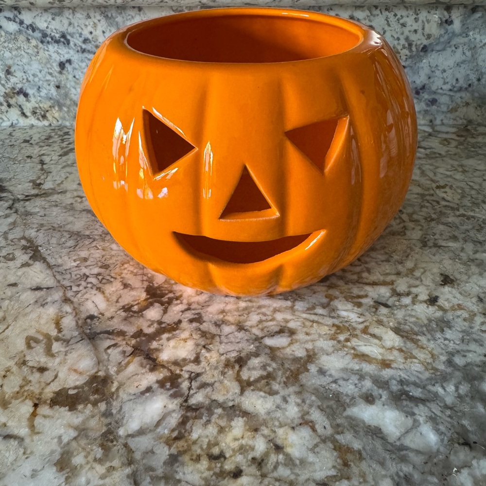 Orange Pumpkin Ceramic Candle Holder or Planter for small plant